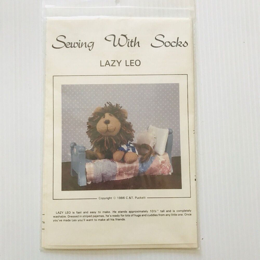 Sewing With Socks LAZY LEO 10.5" Tall Soft Plush Lion Made from Socks Uncut 1985